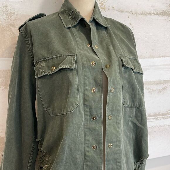 FURST OF A KIND Military Style Distressed Army Green Jacket - Picture 3 of 8